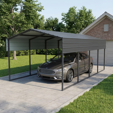 Tettoia per auto con tetto in acciaio zincato, 22m² - 366x596cm - colore antracite – X-METAL