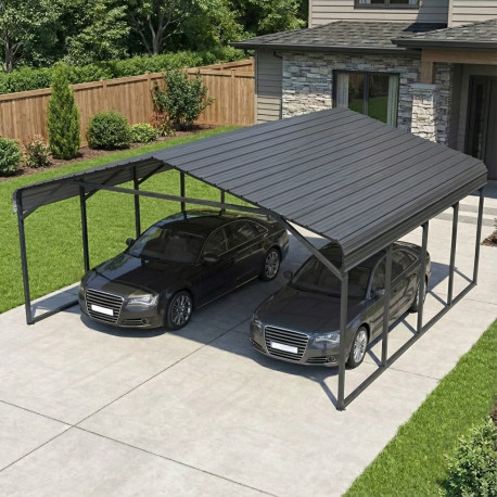 Tettoia per auto con tetto in acciaio zincato, 38m² - 597x636cm - colore antracite – X-METAL