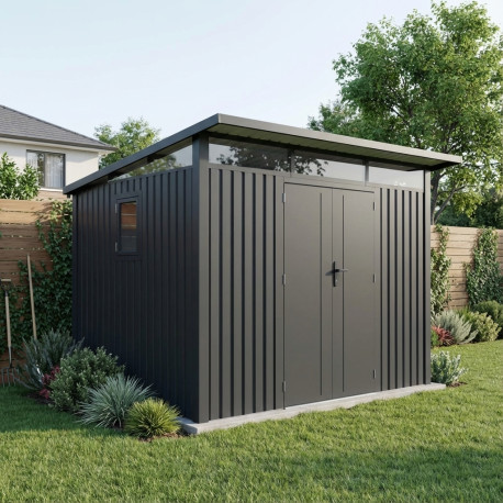 Casetta da giardino Kosto in acciaio zincato monofalda grigio scuro 5,71 m² + kit di ancoraggio - X-Metal