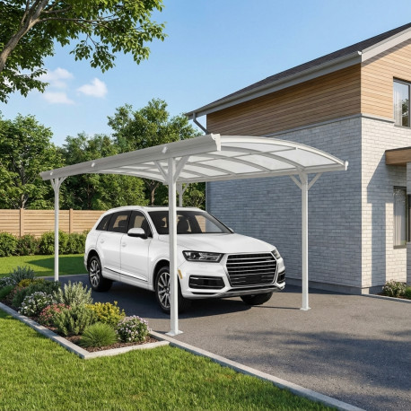 Tettoia per auto in alluminio bianco 3x4,34m e policarbonato X-METAL 6mm