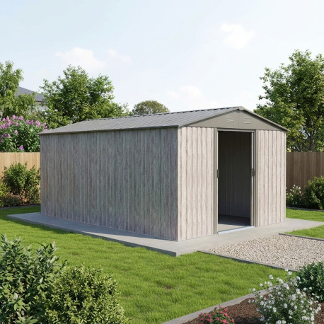Casetta da giardino in metallo 11m² WoodTouch beige + kit di ancoraggio X-METAL