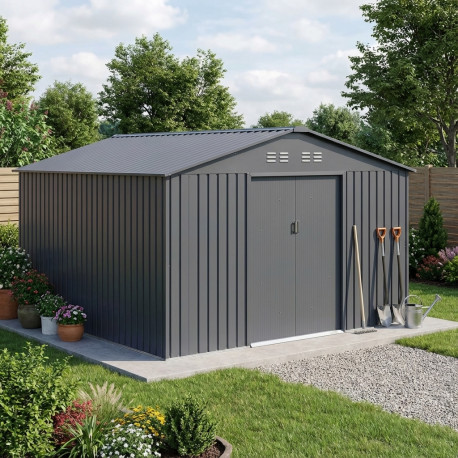 Casetta da giardino 13m² FIRST antracite + kit di ancoraggio X-METAL