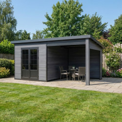 Casetta da giardino monofalda in composito con telaio in alluminio grigio scuro, 7,8 m² + terrazza 7,8 m² - Woodlife Garden