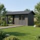 Casetta da giardino + terrazza in legno composito grigio scuro da 28 mm e telaio antracite 15 m² PREMIUM - Woodlife Garden