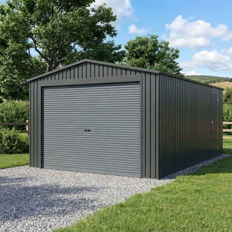 Garage in metallo antracite 17,31m² porta avvolgibile antracite + kit di ancoraggio X-METAL