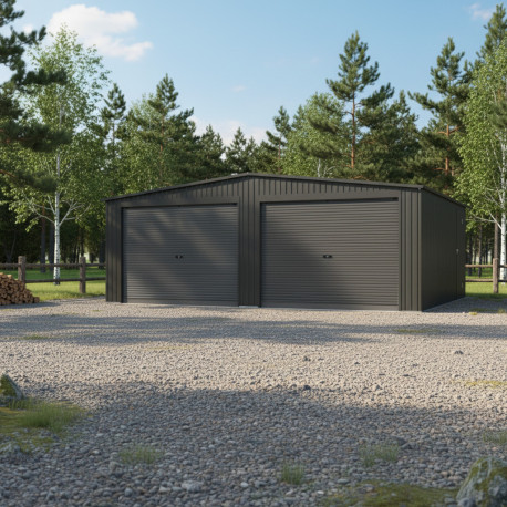 Garage doppio 637x513cm in acciaio zincato grigio antracite con porte avvolgibili antracite - X-METAL