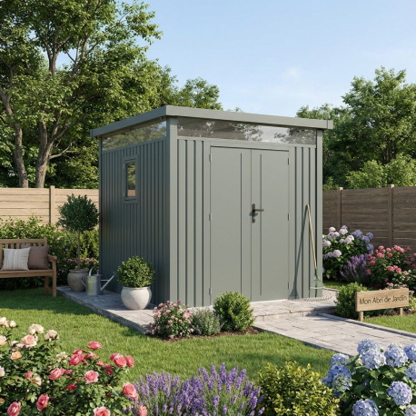 Casetta da giardino Kosto da 5,29 m² in acciaio zincato verde salvia + kit di ancoraggio - X-Metal