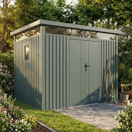 Casetta da giardino Kosto da 6,76 m² in acciaio zincato, verde salvia + kit di ancoraggio - X-Metal