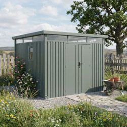 Casetta da giardino Kosto da 8,64 m² in acciaio zincato, verde salvia + kit di ancoraggio - X-Metal