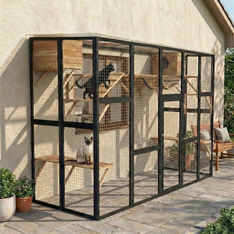 Recinto per gatti da esterno in legno termo-trattato e certificato FSC, 300x95x188 cm - Shelty Pet