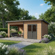 Casetta da giardino + terrazza con tetto monofalda in legno composito 28 mm effetto legno 15 m² PREMIUM - Woodlife Garden