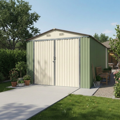 Garage doppia porta verde chiaro e panna 18 m² + set di montaggio X-METAL