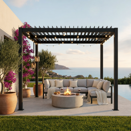 Pergola bioclimatica autoportante in alluminio antracite, 3x3 m, H.250cm - X-METAL