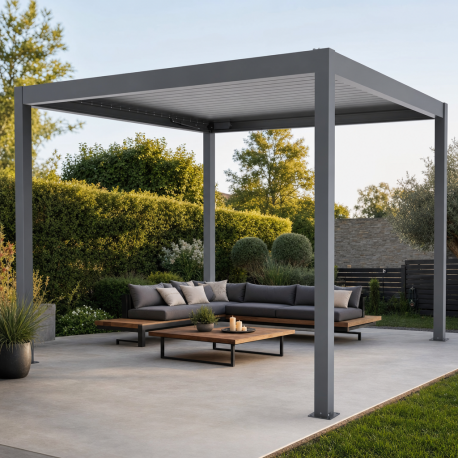 Pergola bioclimatica autoportante motorizzata in alluminio antracite, 4x4 m - con telecomando - X-METAL