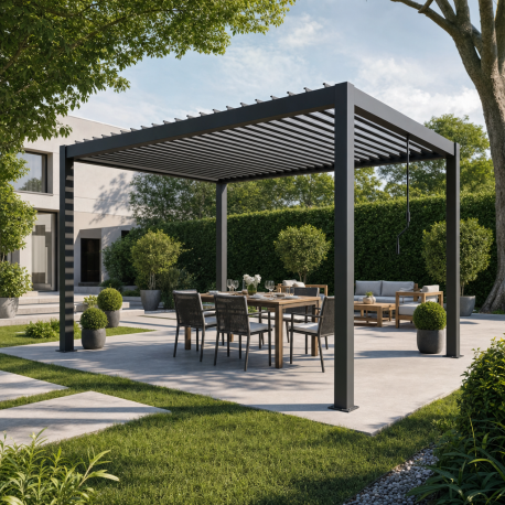 Pergola bioclimatica autoportante NEWSTEEL in acciaio zincato laccato antracite, 3x4m H250cm - X-METAL