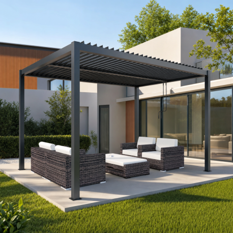 Pergola bioclimatica autoportante in alluminio antracite, 4x3 m, H.250cm - X-METAL
