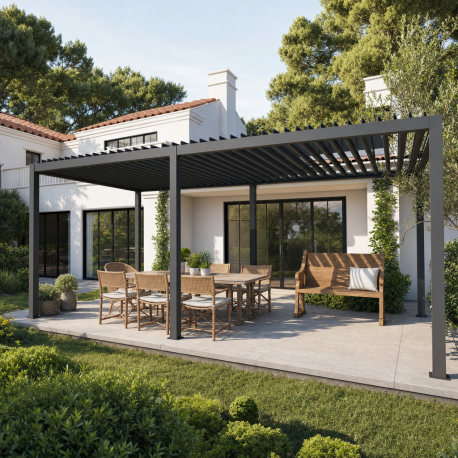 Pergola bioclimatica autoportante NEWSTEEL in acciaio zincato laccato antracite, 3x5,8 m H250 cm - X-METAL
