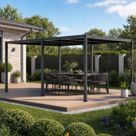 Pergola bioclimatica autoportante in alluminio antracite, 5,8 x 3 m, H 250 cm - X-METAL