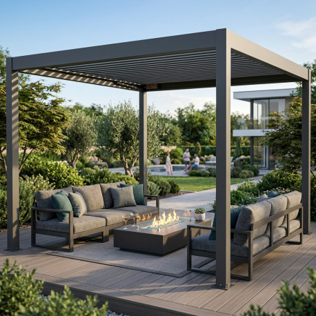 Pergola bioclimatica autoportante motorizzata in alluminio antracite, 3x3 m - con telecomando - X-METAL