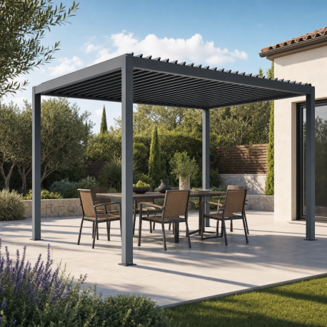 Pergola bioclimatica autoportante motorizzata in alluminio antracite, 3x4 m - con telecomando - X-METAL