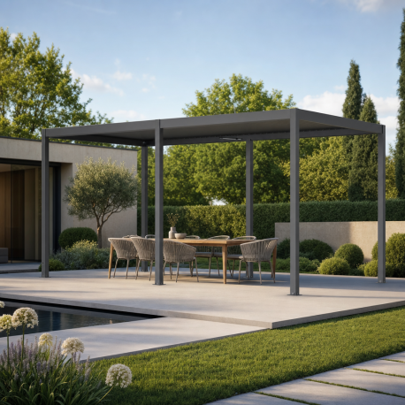 Pergola bioclimatica autoportante motorizzata in alluminio antracite, 3x5,8 m - con telecomando - X-METAL