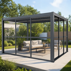 Pannelli scorrevoli in policarbonato trasparente da 3 mm per lato di una pergola da 4 m - X-METAL