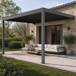 Pergola bioclimatica addossata motorizzata, in alluminio antracite, 3x3 m - X-METAL
