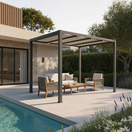 Pergola autoportante con telo retrattile motorizzato in alluminio antracite 3x3m - X-METAL