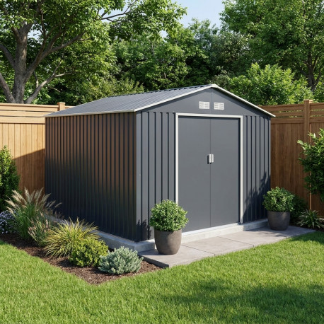 Casetta in lamiera 10,85 m² PLUS antracite + set di montaggio X-METAL