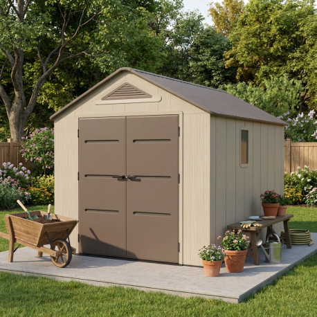 Casetta da giardino Sunlife in HDPE da 7,8 m² color crema e marrone + pavimento - JOBU
