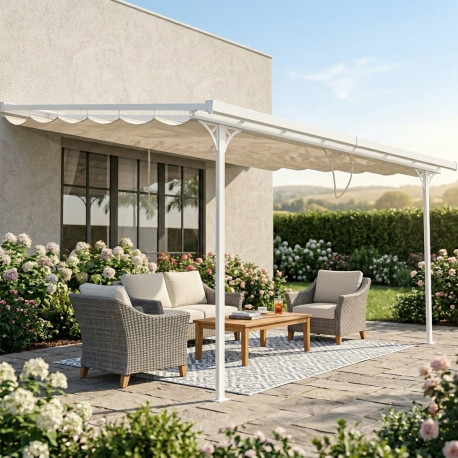 Tenda ombreggiante retrattile beige per pergola 300x436x240/290