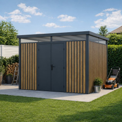 Casetta da giardino in acciaio zincato 0,4mm Woodsteel 8,8m² + kit di ancoraggio - X-METAL