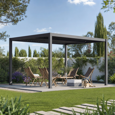 Pergola bioclimatica autoportante in alluminio antracite 3x4m FIRST - X-METAL