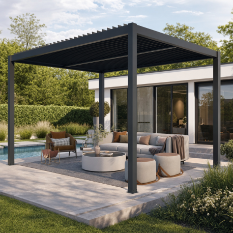 Pergola bioclimatica autoportante motorizzata in alluminio antracite 3x3m - con telecomando - X-METAL
