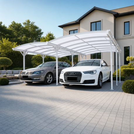 Doppia tettoia per auto in alluminio laccato bianco e policarbonato 6mm X-METAL