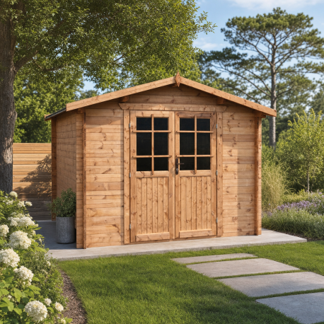 Casetta in legno massello da 28 mm trattato in autoclave colore marrone 9m² TOP - Gardy Shelter