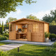 Casetta in legno massello da 28 mm trattato in autoclave colore marrone 12m² TOP - Gardy Shelter