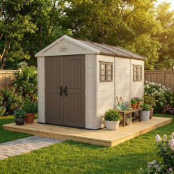 Casetta da giardino in HDPE SunLife beige 7,17 m² + pavimento - JOBU