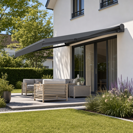 Tenda da sole ad apertura manuale 395x300 cm DECO in tessuto poliestere grigio - X-METAL