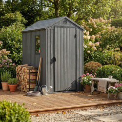 Casetta da giardino in resina effetto legno grigio 2,3 m² Darwin 46 + pavimento - Keter