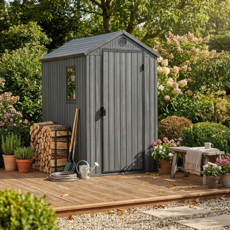 Casetta da giardino in resina effetto legno grigio 2,3 m² Darwin 46 + pavimento - Keter