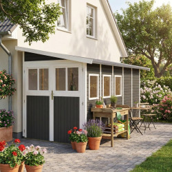 Casetta addossata in legno smaltato grigio 8m² Wandlitz 5 - Karibu