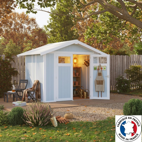 Casetta da giardino in PVC 4,9m² UTILITY bianco e grigio blu + kit di ancoraggio Grosfillex 