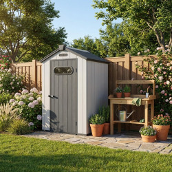 Casetta da giardino in resina spazzolata DOCKER 1,24 m² skylight + pavimento - Jobu