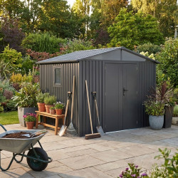 Casetta da giardino Kosto doppia falda in acciaio zincato grigio scuro 5,80 m² + kit di ancoraggio - X-Metal
