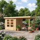 Casetta da giardino in legno massello 4,62m² Askola 2 con tettoia 240cm – WoodFeeling