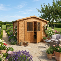 Casetta in legno massello da 28 mm trattato in autoclave colore marrone 6m² TOP - Gardy Shelter
