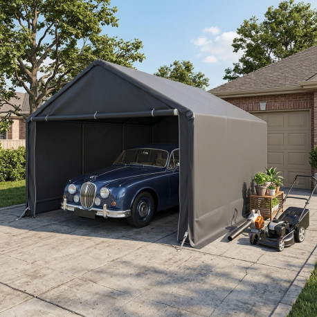 Casetta da giardino smontabile 3,7x3,7 m – 13,69 m² – Acciaio zincato + PES e polietilene grigio – Jôbu