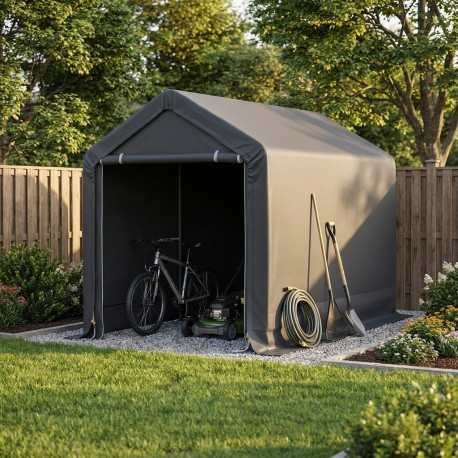 Casetta da giardino smontabile 3x1,8 m - 5,4 m² – acciaio zincato + PES e polietilene grigio – Jôbu