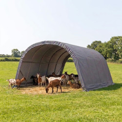 Rifugio smontabile per animali 6,1x3,7 m -22,6 m², con tetto arrotondato in acciaio zincato, PES e polietilene antracite – Jôbu